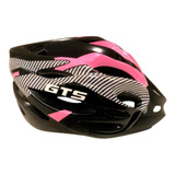 Capacete Com Sinalizador Led Bike Ciclismo Preto E Rosa Gts Tamanho G