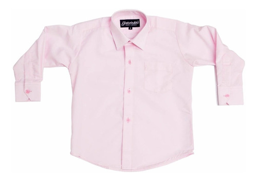 Camisa Manga Larga De Vestir Rosa Pastel Con Moño Incluido