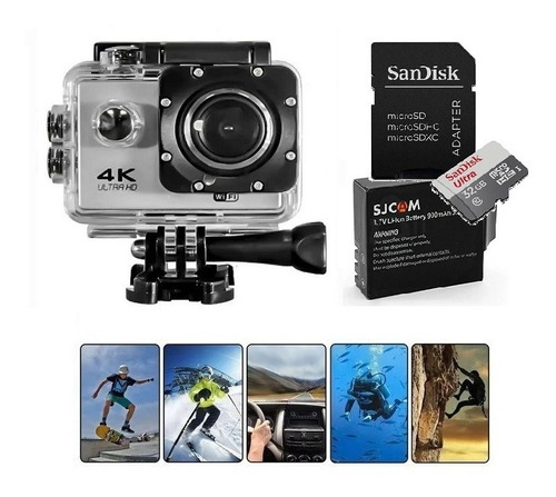 Câmera 4k Ação Sport + Cartão Memória 32gb + Bateria Extra