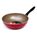 Wok 28cm Antiadherente De 5 Capas Jovifel Linea Rivoli Color Bordó