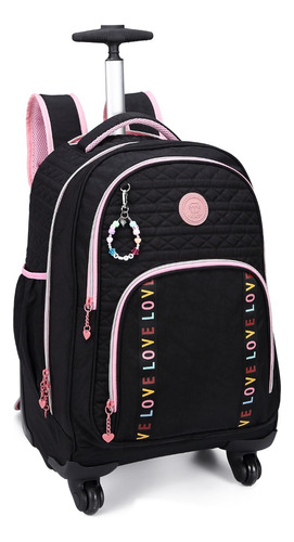 Mochila Grande De 4 Rodinhas 360 Graus Love Preto Colorido