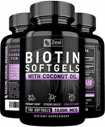 10000mcg Aceite Puro De Coco Orgánico + Biotina (180 Cápsula