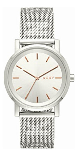 Reloj Dkny Soho Para Mujer 34mm, Pulsera De Acero Inoxidable Correa Plateado Bisel Plateado Fondo Plateado