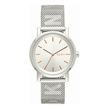 Reloj Dkny Soho Para Mujer 34mm, Pulsera De Acero Inoxidable Correa Plateado Bisel Plateado Fondo Plateado