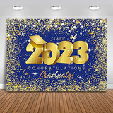 Fondo De Graduación 2023 Azul Real Y Dorado Brillante 10x8ft