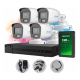 Kit Seguridad Dvr 4ch Hilook + 4 Camara 2mp Colorvu +disco