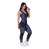 Macacão Feminino Fitness Academia Bojo Cirrê 3d Bolso Tela D