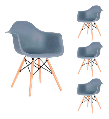 Kit 4 Cadeiras Design Eiffel Com Braços 