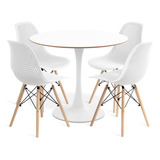 Conjunto Saarinen Basic 90cm 4 Cadeiras Colmeia Branca