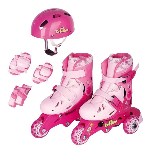 Kit Roller Patins Infantil Clássico Triline 3 Rodas 26 Ao 33