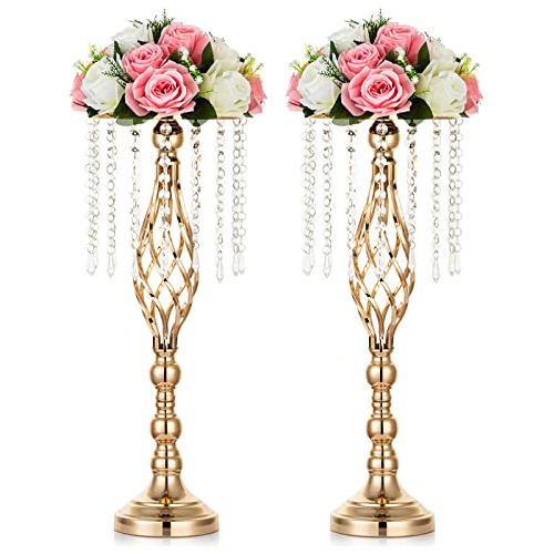 2 Soportes De Metal Flores De Cristal Centros De Mesa D...