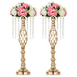 2 Soportes De Metal Flores De Cristal Centros De Mesa D...