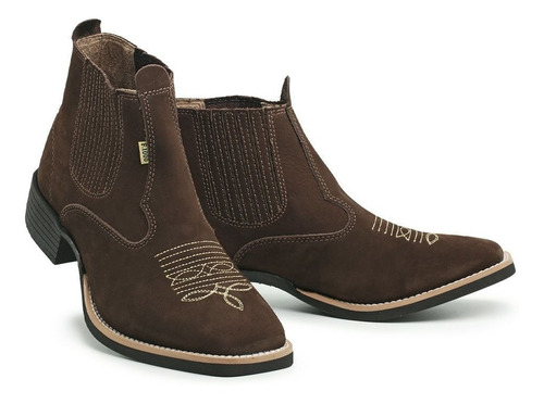 Bota Masculina Texana Cano Curto Macia Confortavel Couro