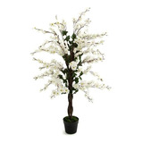 Planta Artificial Repleta En Flores Blancas 120cm Con Maceta