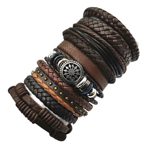 Pulsera Brazalete Manilla Color Negro Cuero Hombre Y Mujer