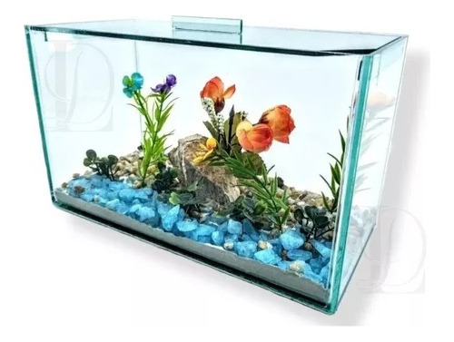 Aquário 25x12x15cm Beteira Retangular Decorado Peixes Bettas