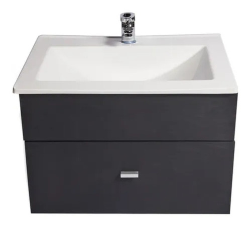 Mueble Para Baño Df Hogar Colgante De Melamina + Grifería De 60cm De Ancho, 40cm De Alto Y 46cm De Profundidad, Con Bacha Color Blanco Y Mueble Negro Con Un Agujero Para Grifería