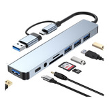 Adaptador Usb C 8 En 1 Hub Tipo C Multipuerto, Usb 3.0 Sd/tf