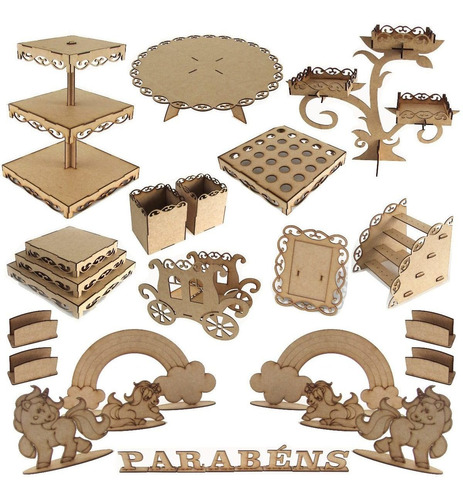 Kit Provençal Festa Mesa Infantil Mdf Unicornio