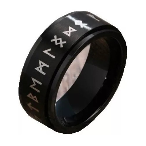 Anillo De Hombre Titanio Runas Black Titan Giratorio Estres