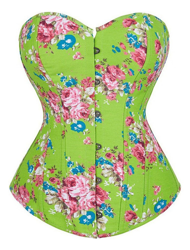 Corsés De Flores Overbust Korset Bustier Verde Sexy Lolita W