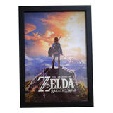 Pôster Quadro Moldura Vidro Zelda Breath Of The Wild A4