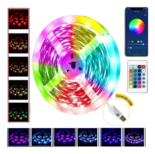 5 M Fita Led 5050 Rgb Musical Controle Wifi Magic Home App