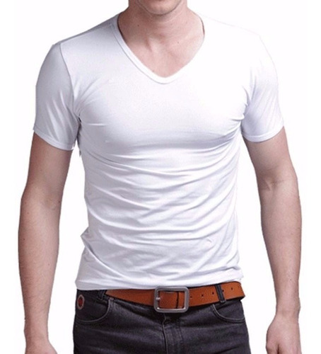 Remera Entallada Slim Fit De Hombre Escote V Puro Algodon