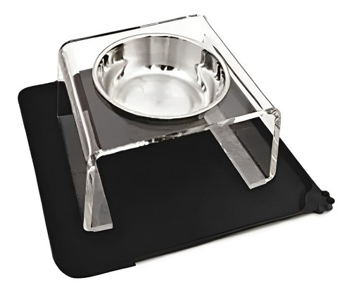 Comedouro P/ Gato Elevado Individual Pet Acrílico Pote Inox