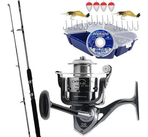 Kit Pesca P/ 30 Kilos Molinete Omega + Vara + Estojo 