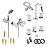 Combo Griferia Baño Viva Cromo Lavatorio Bidet Ducha Ext Kit