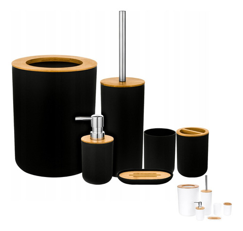 Kit Acessórios De Banheiro Lavabo 6 Peças Plástico Bambu