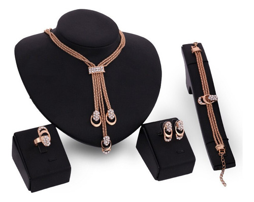 Conjunto De Joyas Doradas Para Mujer Anillos Collares