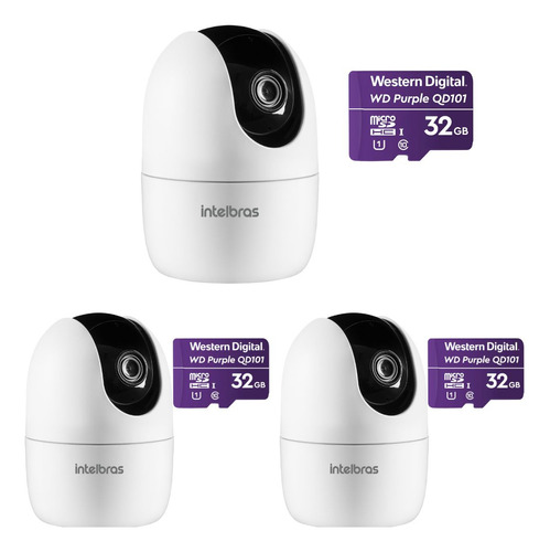 Kit 3 Câmeras Wi-fi 360° Cartão Memória 32gb Im4 C Intelbras