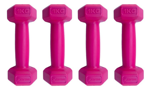 Pack X4 Mancuernas 1kg C/u Pesas Recubiertas Entrenamiento Color Rosa