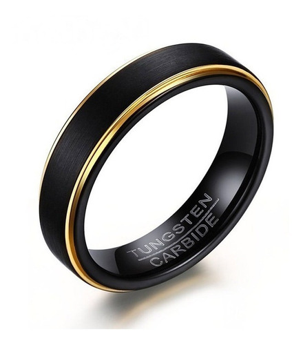 Par De Anel Preto Dourado Feminino Masculino Tungstênio