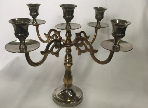 Candelabro En Bronce Y Cobre Plateado, 5 Luces