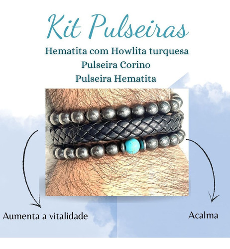 Kit 3 Pulseiras Hematita C/howlita Courino Hematita Legítima