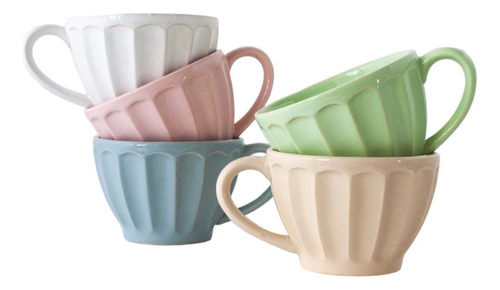 Taza Cerámica Colores Pasteles Café Desayuno Set X6