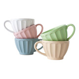 Taza Cerámica Colores Pasteles Café Desayuno Set X6