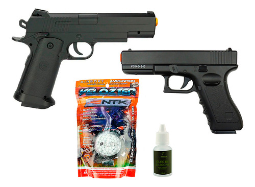 Kit 02 Pistola Full Metal V20 + Colt V18 + 2000 Bbs + Óleo