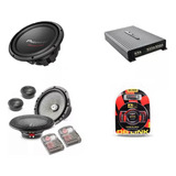 Paquete Woofer Ts-w312d4+amplificador+set De Medios Y Cables