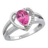 Anillo De Corazón Con Topacio Rosa Natural De Oro Blanco De 