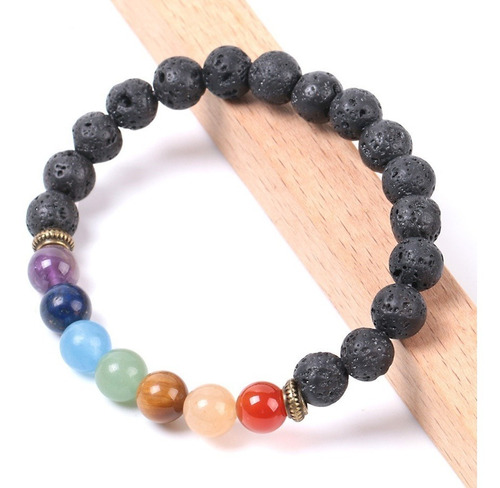 Pulsera Piedra Natural 7chakras Volcánica 8mm Separador Dora