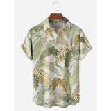 Camisa Hawaiana Unisex Con Forma De Palmera En Blanco, Camis