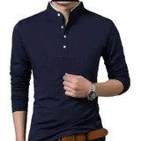 Buzo Sueter Polo Camisa Azul Oscuro Neru Hombre Tela Algodon