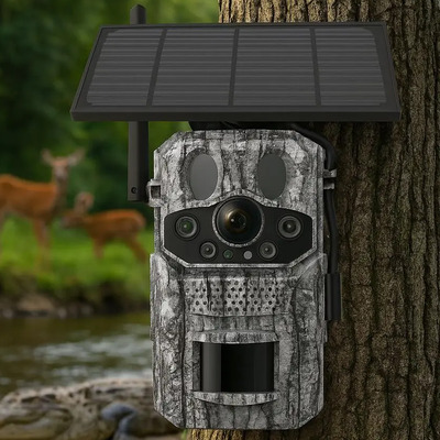 Cámara Seguridad Cavisec Solar 4g Caza 3mp Trampa Rancho de SIM Chip Monitoreo en Vivo con GPS Sensor de Temperatura Visión nocturna Angulo 125 grados Panel Solar Impermeable Audio Bidireccional | Meses sin interés