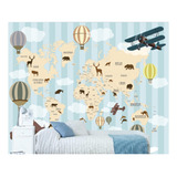 Adesivo Infantil Papel De Parede Menino Mapa Mundi 7m² Gg 87