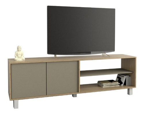 Mesa Rack Tv Melamina Minimalista Moderna 180 Cm 2 Puertas C Color Olmo/gris