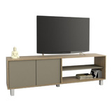 Mesa Rack Tv Melamina Minimalista Moderna 180 Cm 2 Puertas C Color Olmo/gris